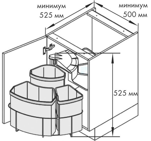Схема Система сортировки ENVI CENTER-3 на распашной фасад от 500 мм (2)