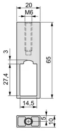 Схема Держатель Luxe проходной для прямоугольной штанги, крепление к полке, цвет - алюминий