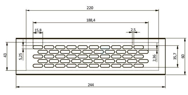 Схема Решетка вентиляционная 245х60 мм, материал - алюминий, цвет - алюминий