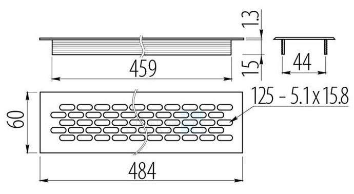 Схема Решетка вентиляционная 484х60 мм, материал - алюминий, цвет - белый