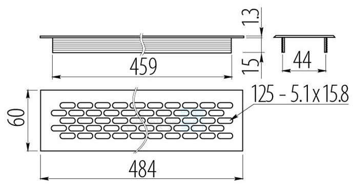 Схема Решетка вентиляционная 484х60 мм, материал - алюминий, цвет - черный