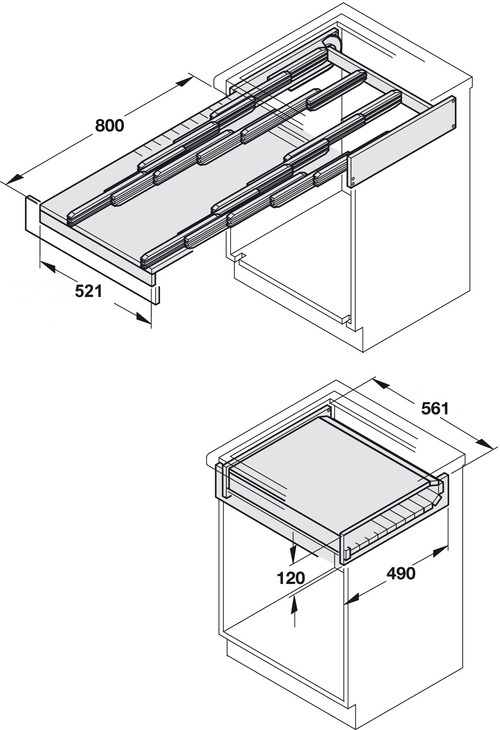 Схема Выдвижной стол Rapid в шкаф шириной 600 мм, цвет – серый-металлик
