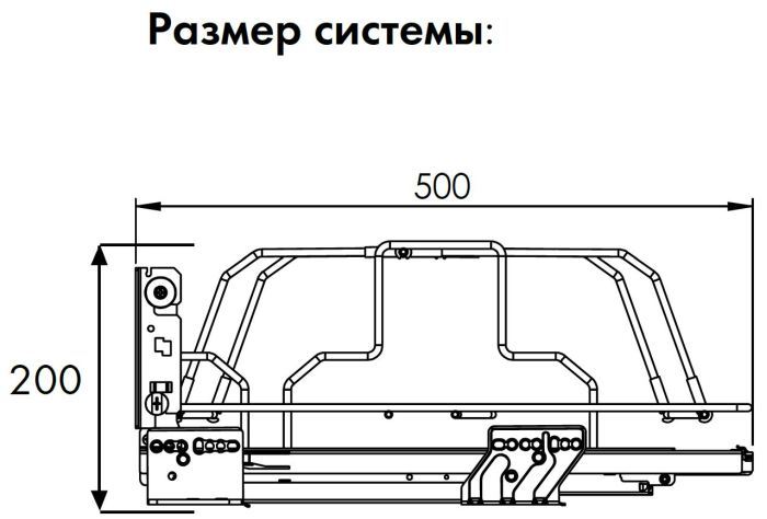 Схема Выдвижная система Padella (фасад 600 мм), раз