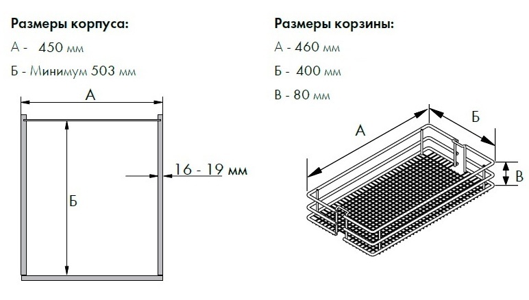 Схема TAL LARDER-КЛАССИК с доводчиком, ширина фасада 450 мм