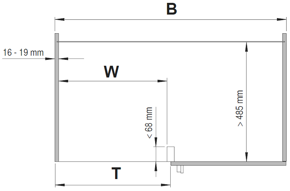 Рама Волшебного уголка, выдвижной фасад, выдвижение - левое, ширина фасада 450-600 мм, лава грей (схема 2)