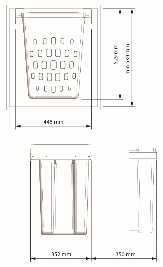 Система хранения белья COMPACT на распашной фасад от 480 мм, объем 50 л, белый схема