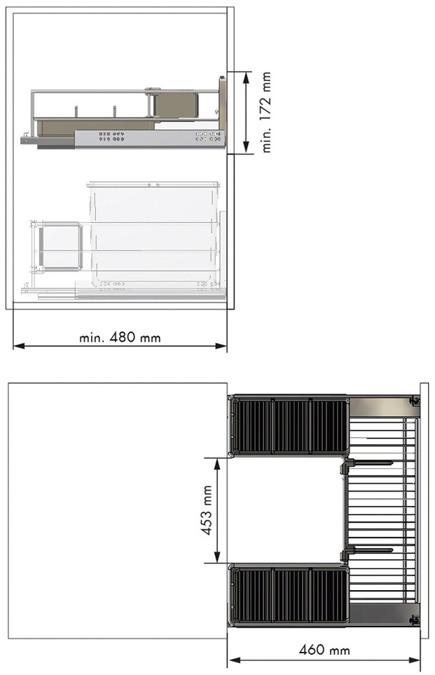 Схема2 Выдвижная корзина Комфорт под мойку, ширина фасада 800 мм, серый