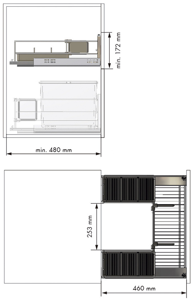 Схема2 Выдвижная корзина Комфорт под мойку, ширина фасада 600 мм, серый