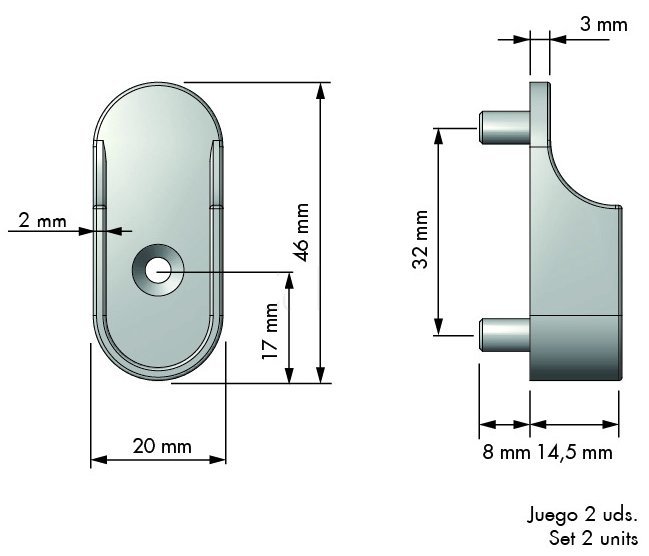 Комплект держателей для штанги Tubo, монтаж к боковинам корпуса. Цвет - алюминий shema