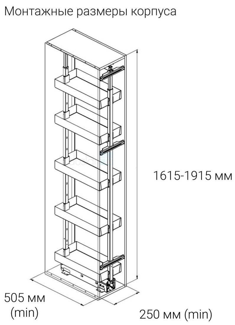 Выдвижная колонна LEVEL PRO с доводчиком, высота рамы 1615-1915 мм, shema 1