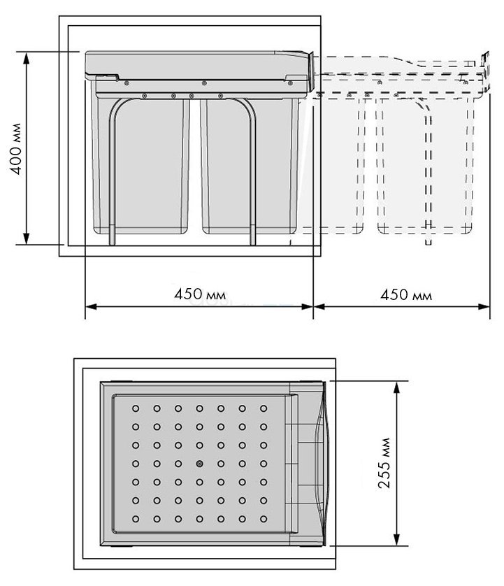 Система сортировки BUCKY на распашной фасад шириной от 300 мм, цвет - серый sh