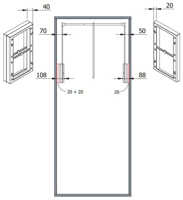 Схема Проставки для установки пантографа SERVETTO в корпус с распашными фасадами