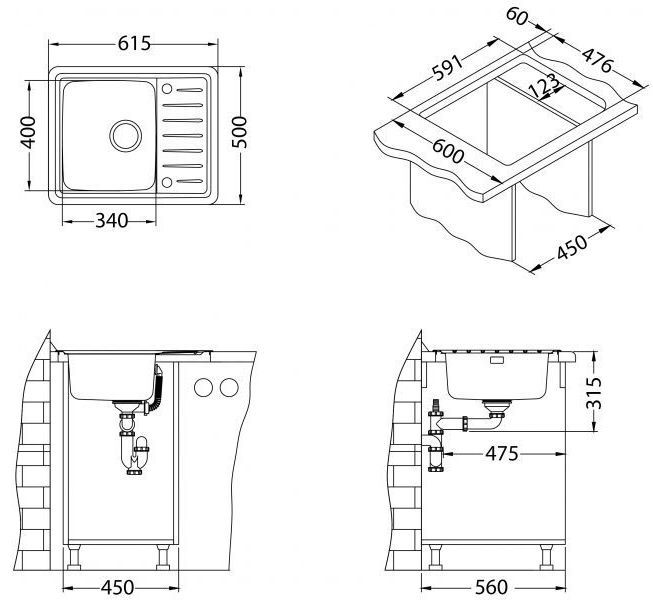 ALVEUS мойка GALEO 10 SAT 90 FI 615X500 shema