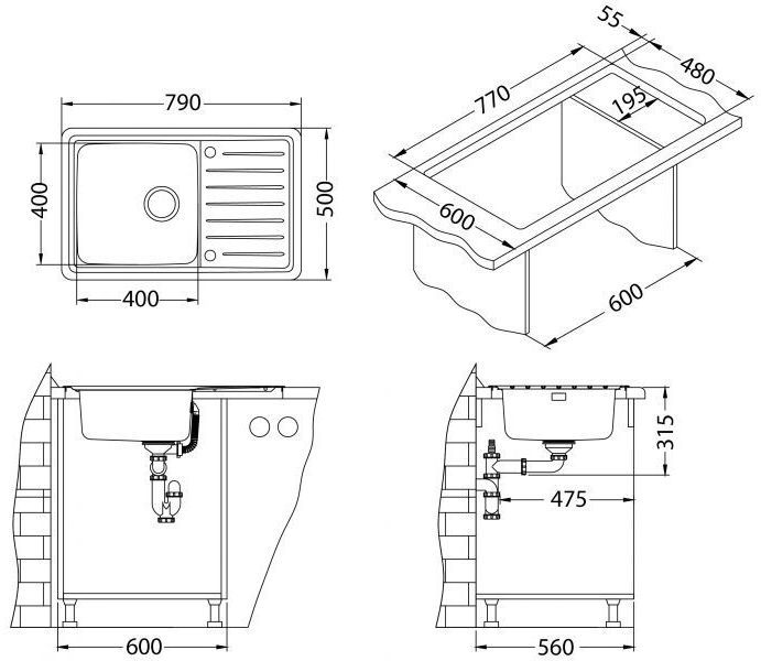 ALVEUS мойка GALEO 20 SAT 90 FI 790X500 sh