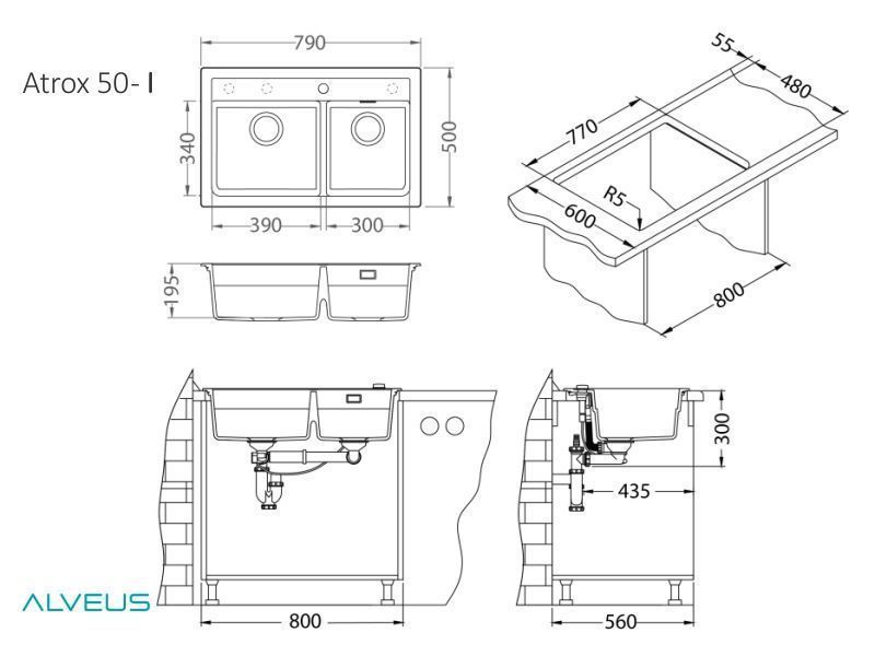 ALVEUS мойка GRANITAL ATROX 50 схема 1