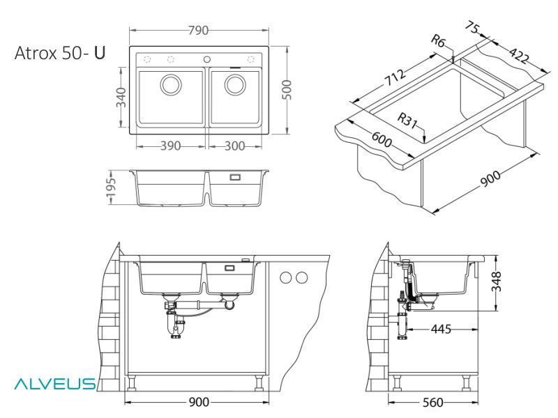 ALVEUS мойка GRANITAL ATROX 50 схема 2