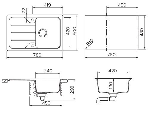 SCHOCK мойка Formhaus 45 D Cristalite shema