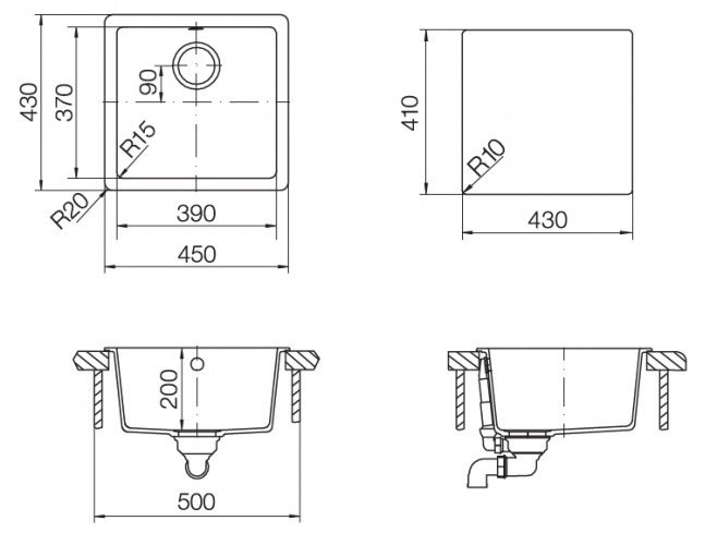 SCHOCK мойка Quadro 50 Cristalite схема