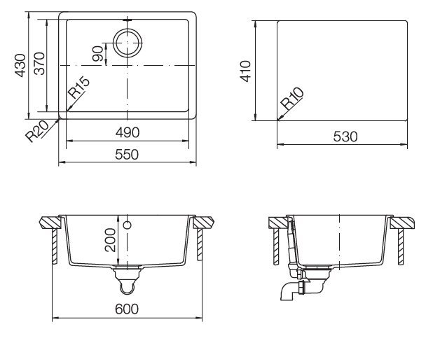 SCHOCK мойка Quadro 60 Cristalite shema