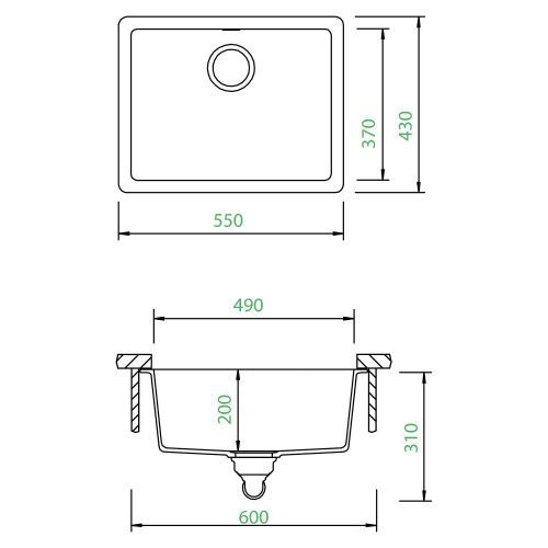 Мойка SCHOCK Quadro 60 (N-100) Cristalite 550x430 (подстольный монтаж) shema